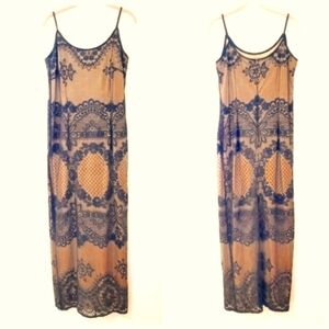 Vintage En Francais by Huey Waltzer Black Lace Maxi Evening Dress Women's 14